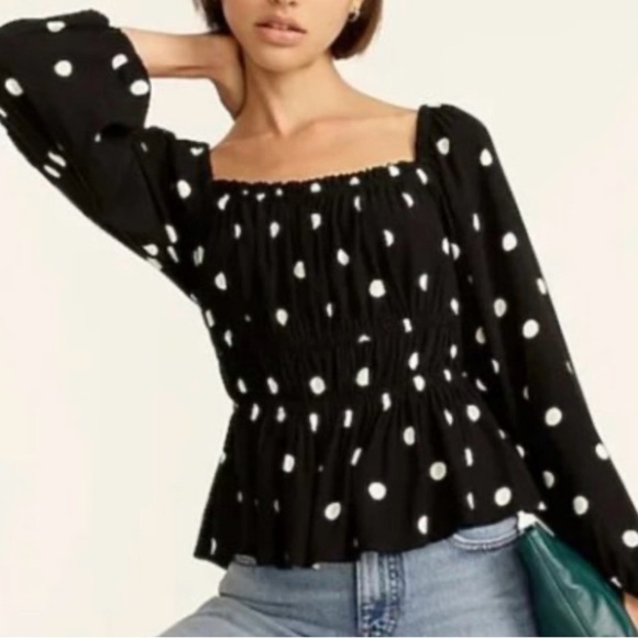 (Sold)J Crew Puff Sleeve Drapey Crepe Top Dot Women's Size M - 100% Viscose - Picture 1 of 9